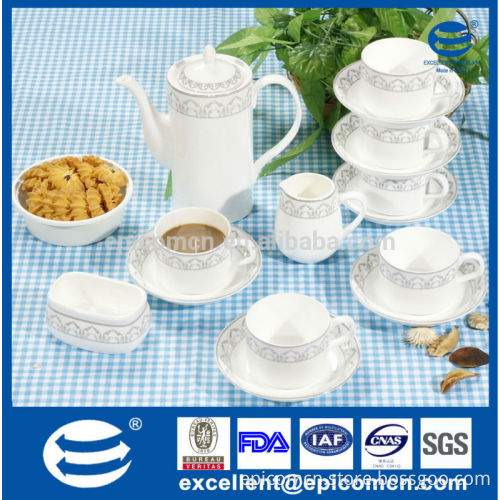 kitchen&dining super white porcelain drinkware 17pcs tea set with tea pot sugar bowl and coffee set for 6 person